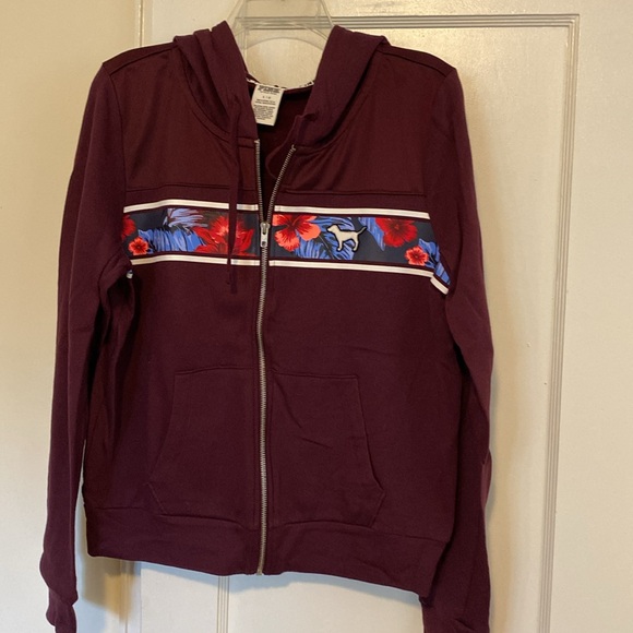 Victoria’s Secret Pink Hawaiian zip up sweater in burgundy size large - Picture 8 of 13